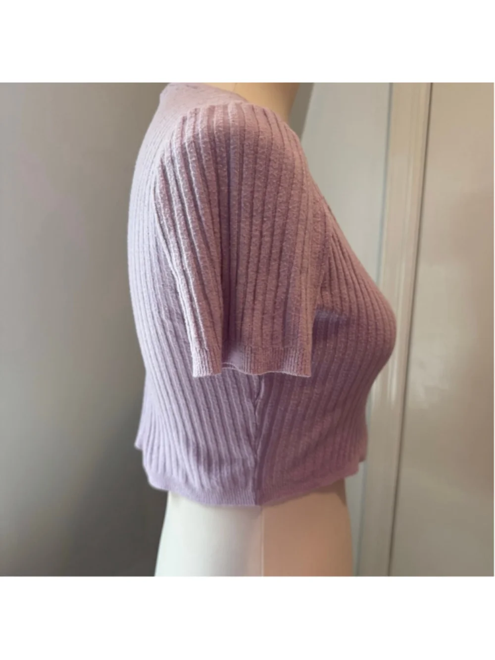 AE Studio Lavender Ribbed Button Front Crop Top Made in Italy Size Medium - Picture 5 of 9